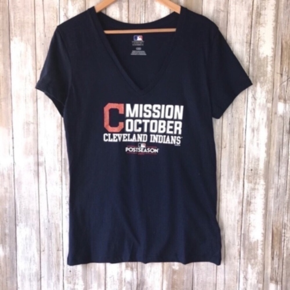 Cleveland Indians Mission October Tee Womens Large Blue MLB Shirt